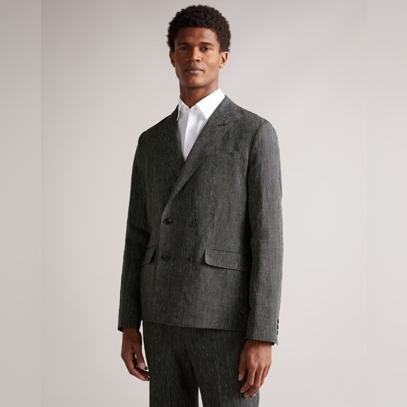 Ted Baker Black Naver-Fine Striped Linen Double-Breasted Blazer 4 40 - Picture 2 of 16